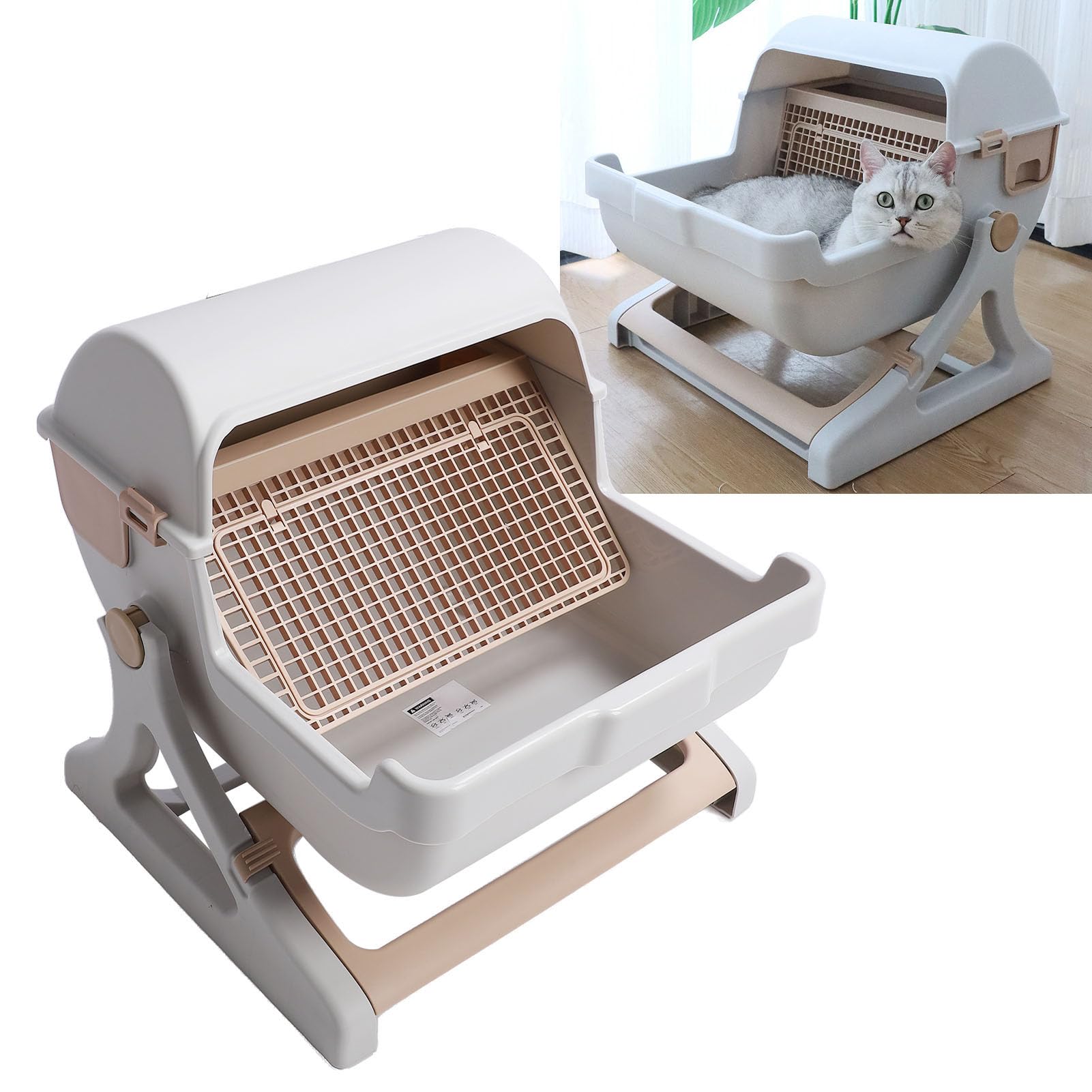 Caja semiautomática para gatos grande y espaciosa salpicadura – Proof Semi Cerrada Autolimpiable Caja de Rata para Gatos de Interior Plástico 52 x 43 cm