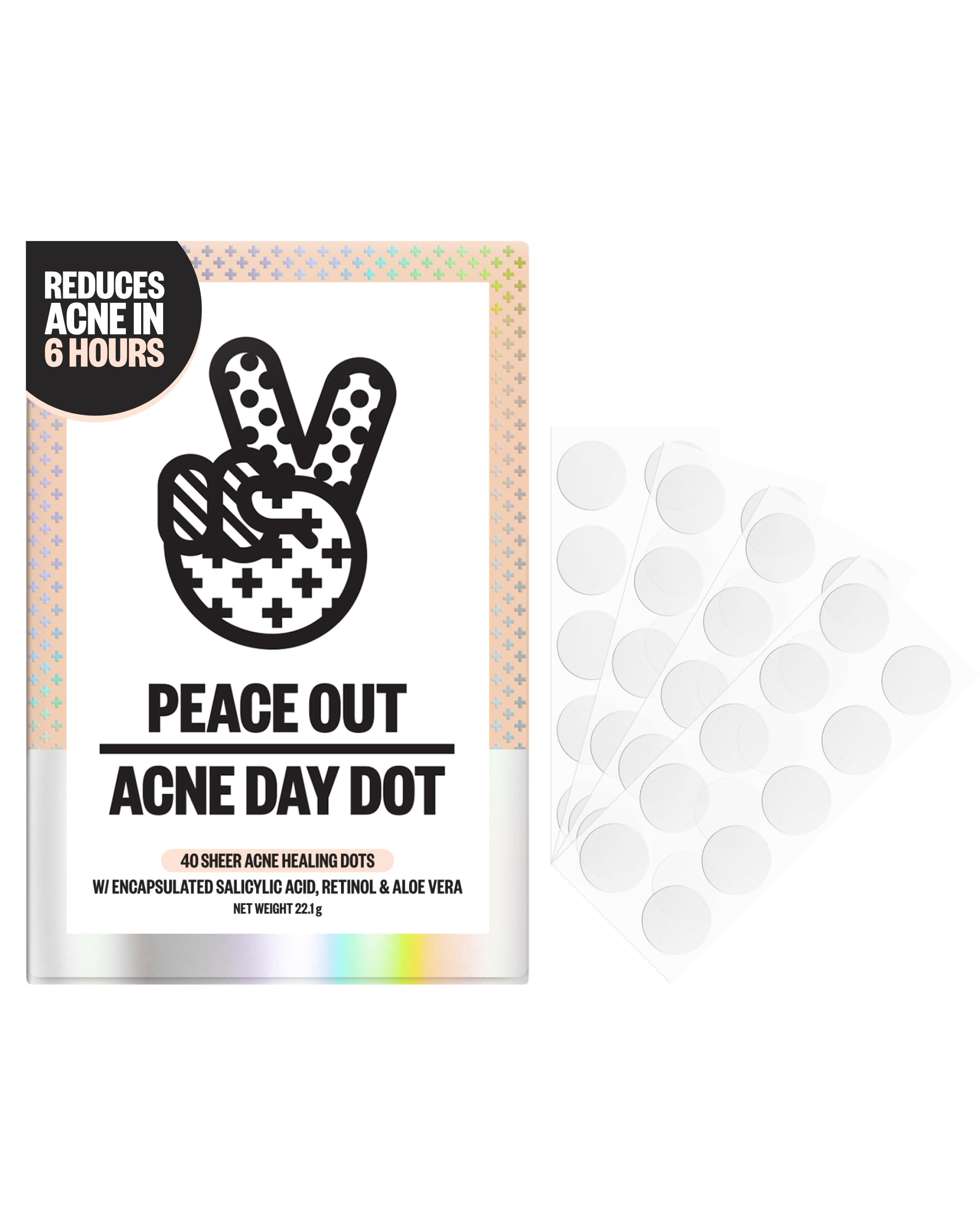 Peace Out Skincare Acne Day Dot Jumbo, cerotti idrocolloidali velati ad azione rapida con acido salicilico, ultra sottili, praticamente invisibili, eliminano rapidamente scoppi, imperfezioni e brufoli