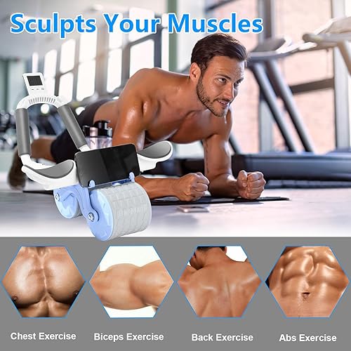 Vista 2 de 2025 New Ab Roller Wheel with Knee Mat &Timer, Automatic Rebound Abdominal Wheel, Ab Abdominal Exercise Roller with Elbow Support, Abs Workout Azul
