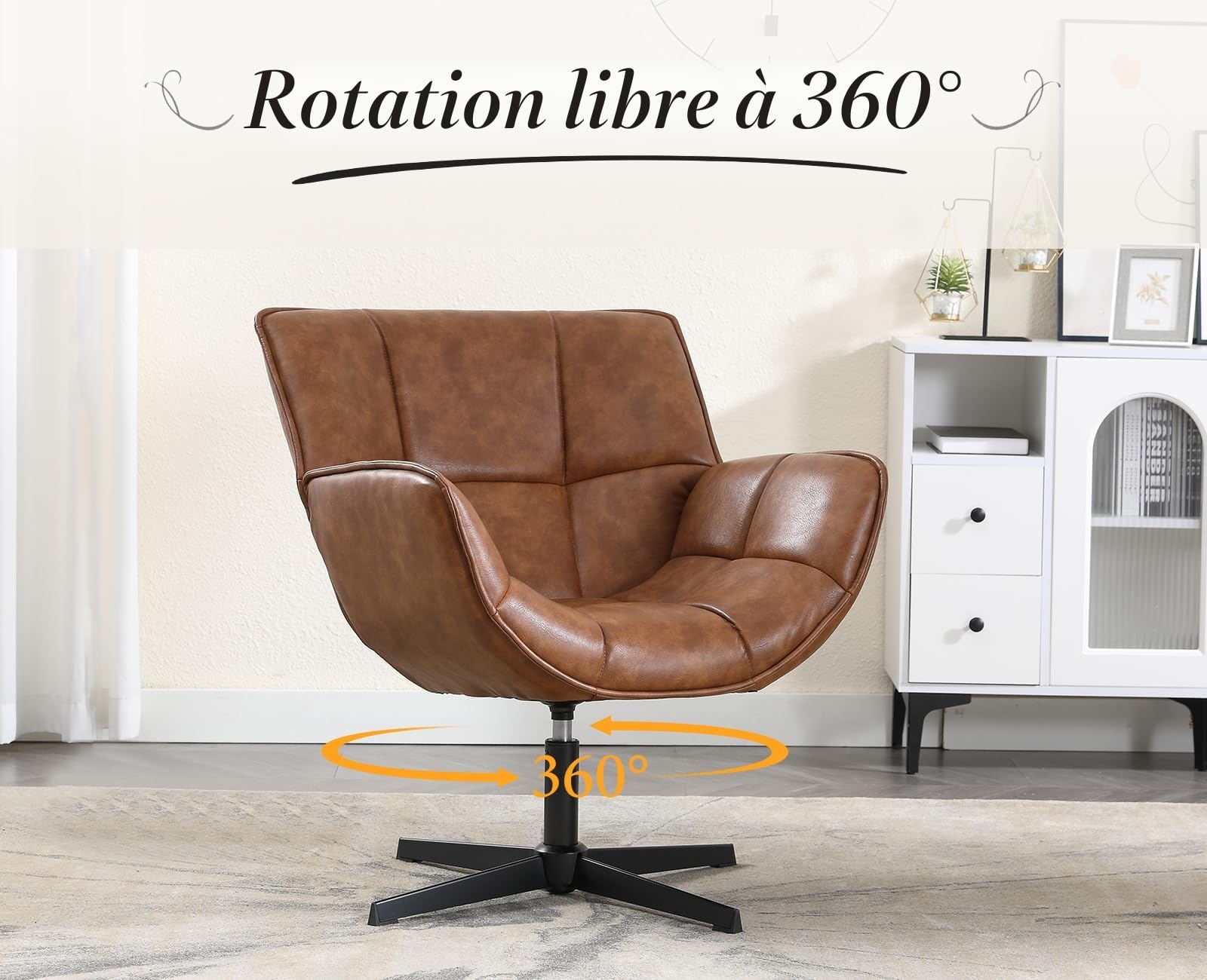chairus Chaise Pivotante à 360° pour Chambre Chaises Coiffeuse Fauteuil Salon en Cuir PU Chaise de Bureau avec Pied Métal, Marron