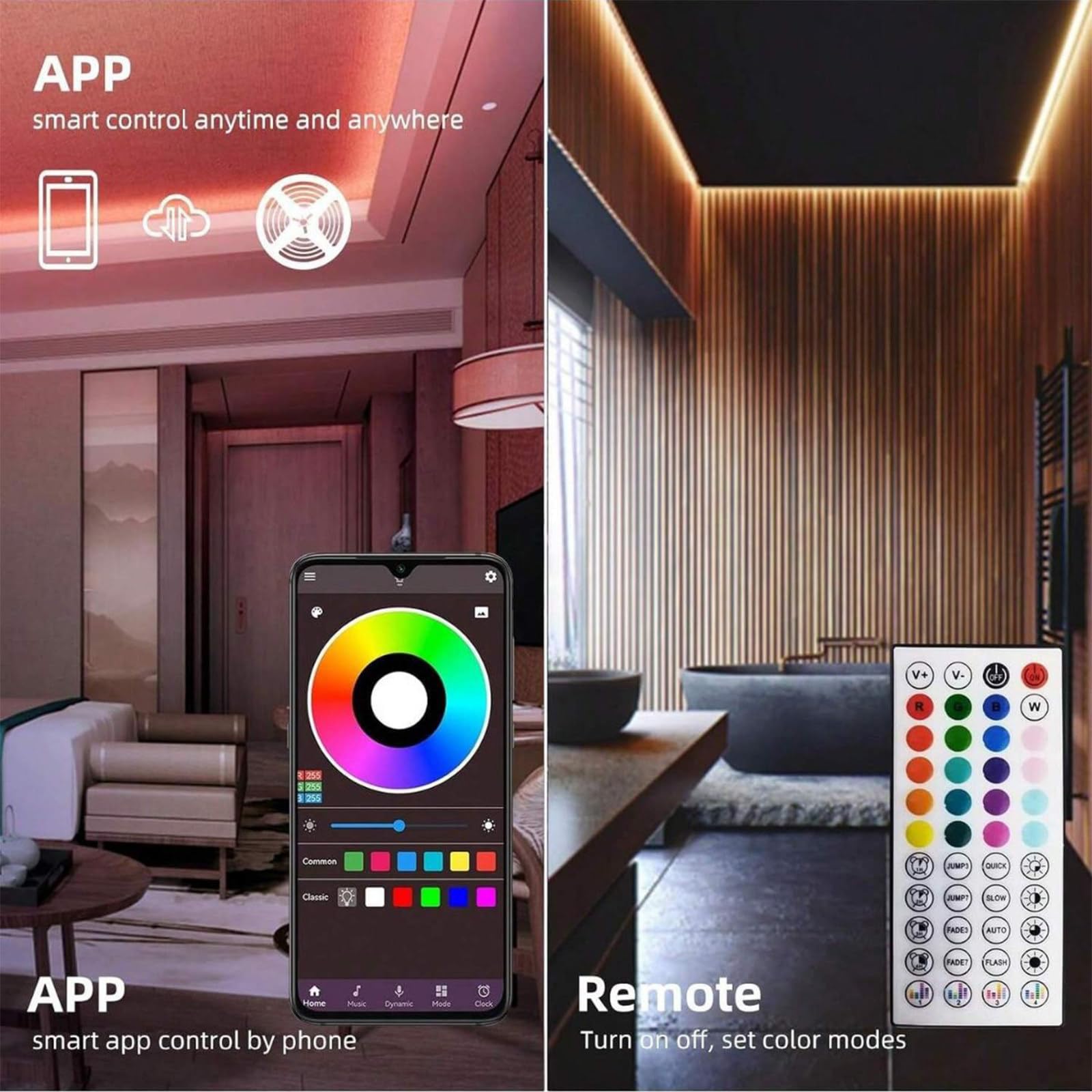 Tira de luces RGB con Bluetooth y música, 44 teclas, 24 V, flexible, con control remoto y aplicación, tira de luces de ambiente inteligente, temporizador de 5 m/20 m,15M