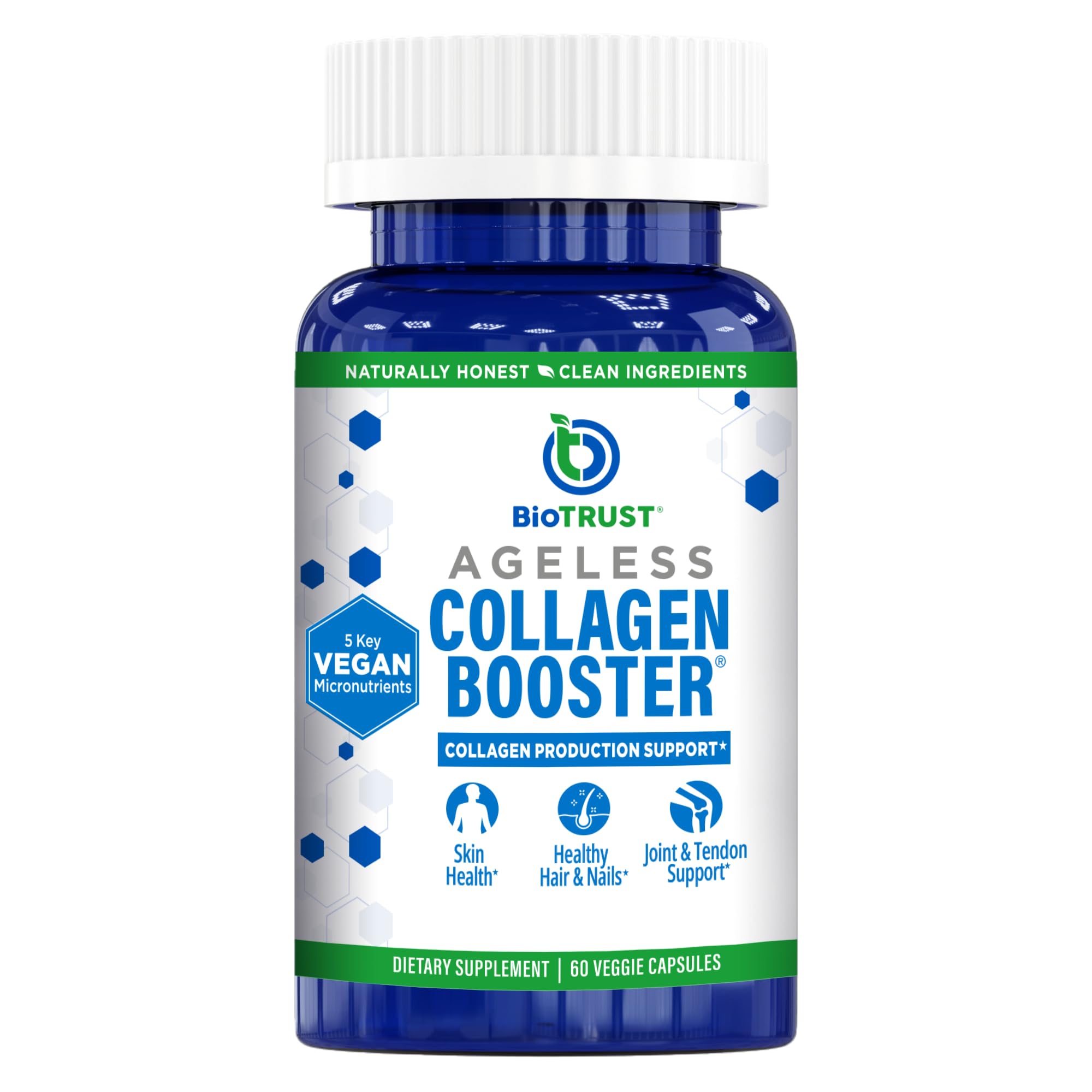 BioTrust Ageless Collagen Booster, Powerfully Support Beauty from Within, Vegan Collagen Builder for Glowing Skin, Gorgeous Hair, Beautiful Nails, Healthy Joints, 60 Capsules (30 Servings)