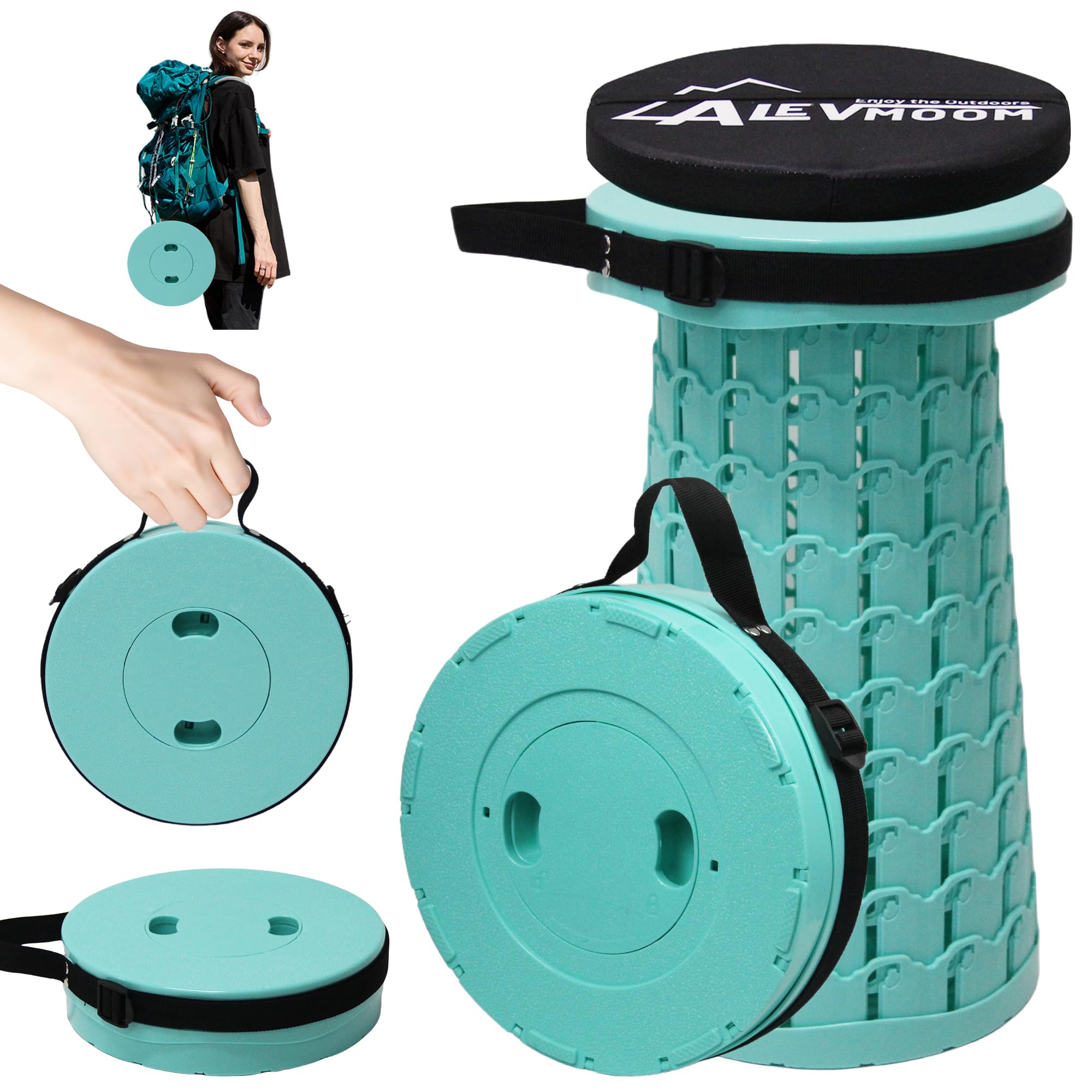 ALEVMOOM Upgraded Collapsible Stool with Cushion,600LBS Max Weight,18.1" Height Adjustable,Sturdy Portable Telescoping Stool,Folding Camping Stool for Outdoor Hiking Travel