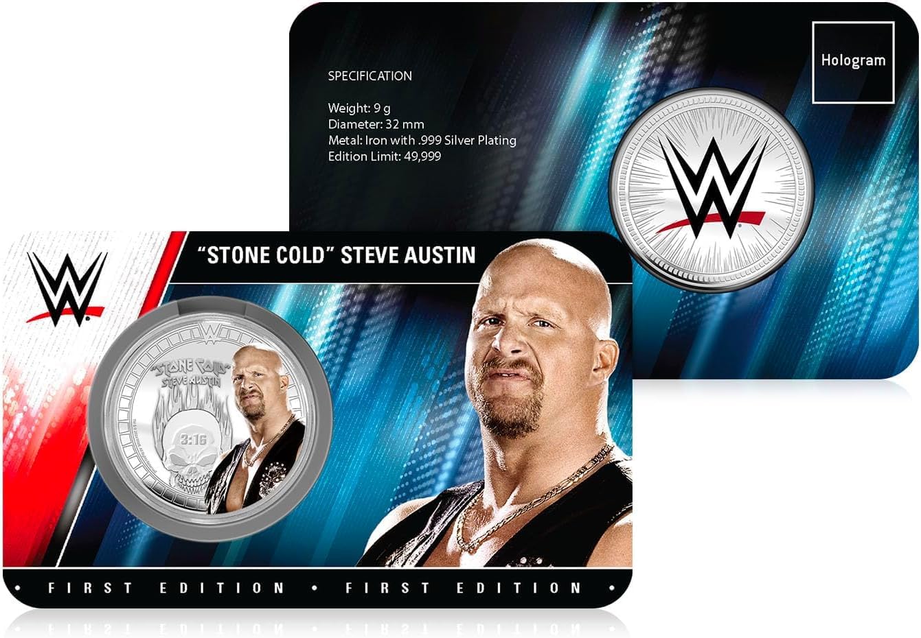 FANTASY CLUB Stone Cold Steve Austin WWE 32 mm Official Collectible Coin – Tribute to The Rattlesnake and 6-Time World Champion – Limited Edition for Fans and Collectors