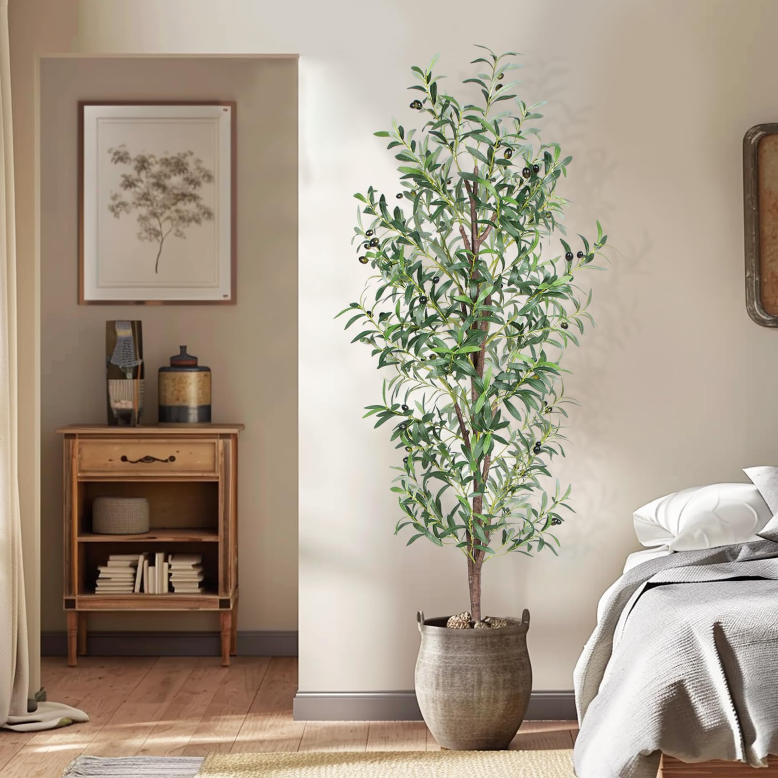 CETRD Olivenbaum Künstlich 180 cm, Kunstpflanze wie echt mit Topf & dickeren Stamm – Mehr Blätter & Oliven, pflegefrei. Ideal als Kunstbaum Indoor, Dekobaum für Wohnzimmer, Büro, Shop