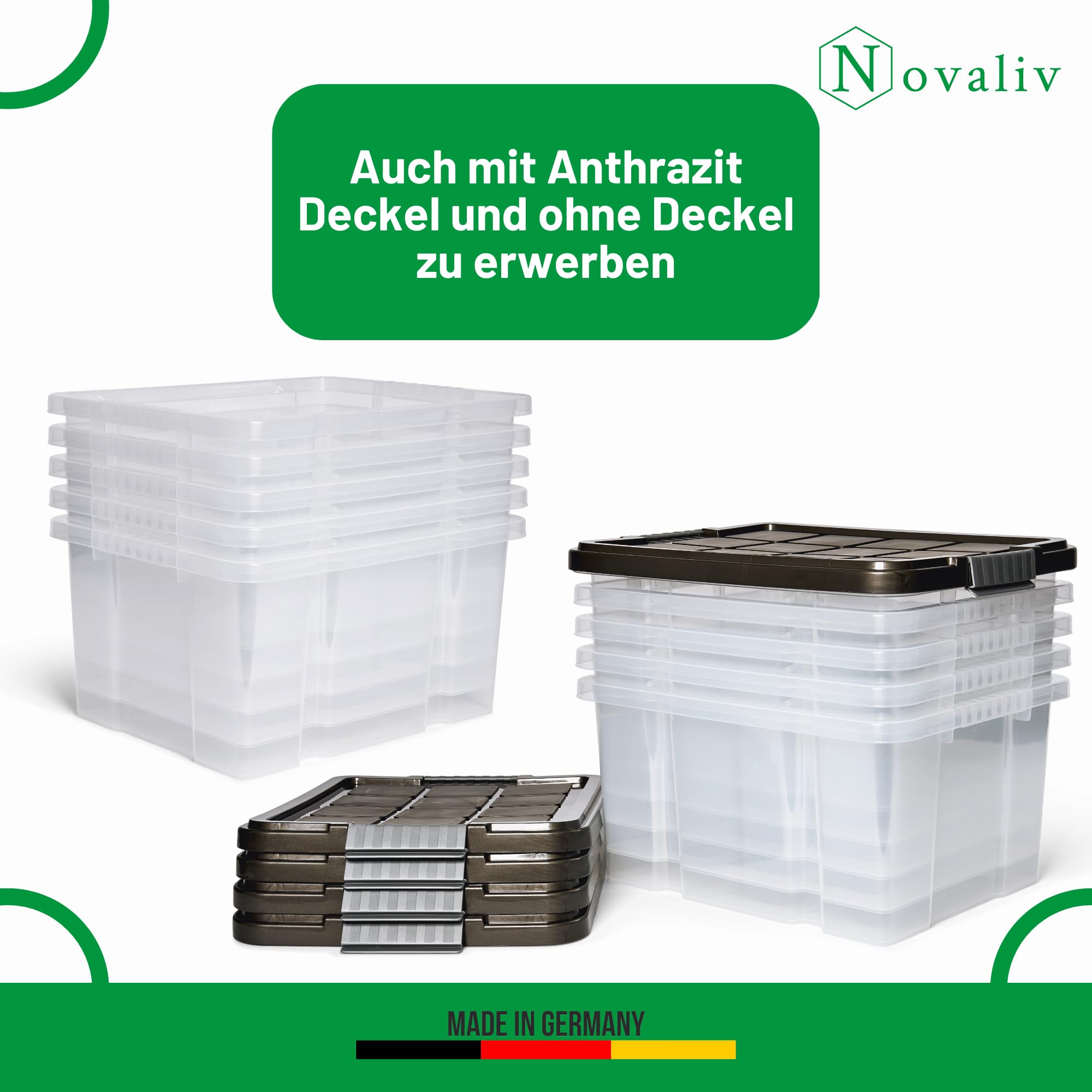 Novaliv 6x Aufbewahrungsboxen mit Deckel 27L transparente Nestbar stapelbare Storage boxes mit Clipverschluss Kunststoffbox BPA-frei 46,5x36,5x24 cm