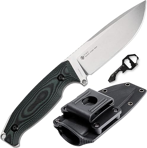 Miniatura 1 de Ruike Cuchillo pequeño de hoja fija para acampar con funda de rotación 360, 14c28n táctico de espiga completa grande de acero inoxidable, caza