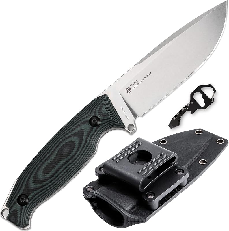 Ruike 14C28N Camping Fixed Blade Knife with Sheath,Full Tang,G10, Bushcraft | Adjustable kydex sheath, Large Blade Stainless Steel, Belt clip, Horizontal carry Knife for Survival Hunting Tactical, EDC