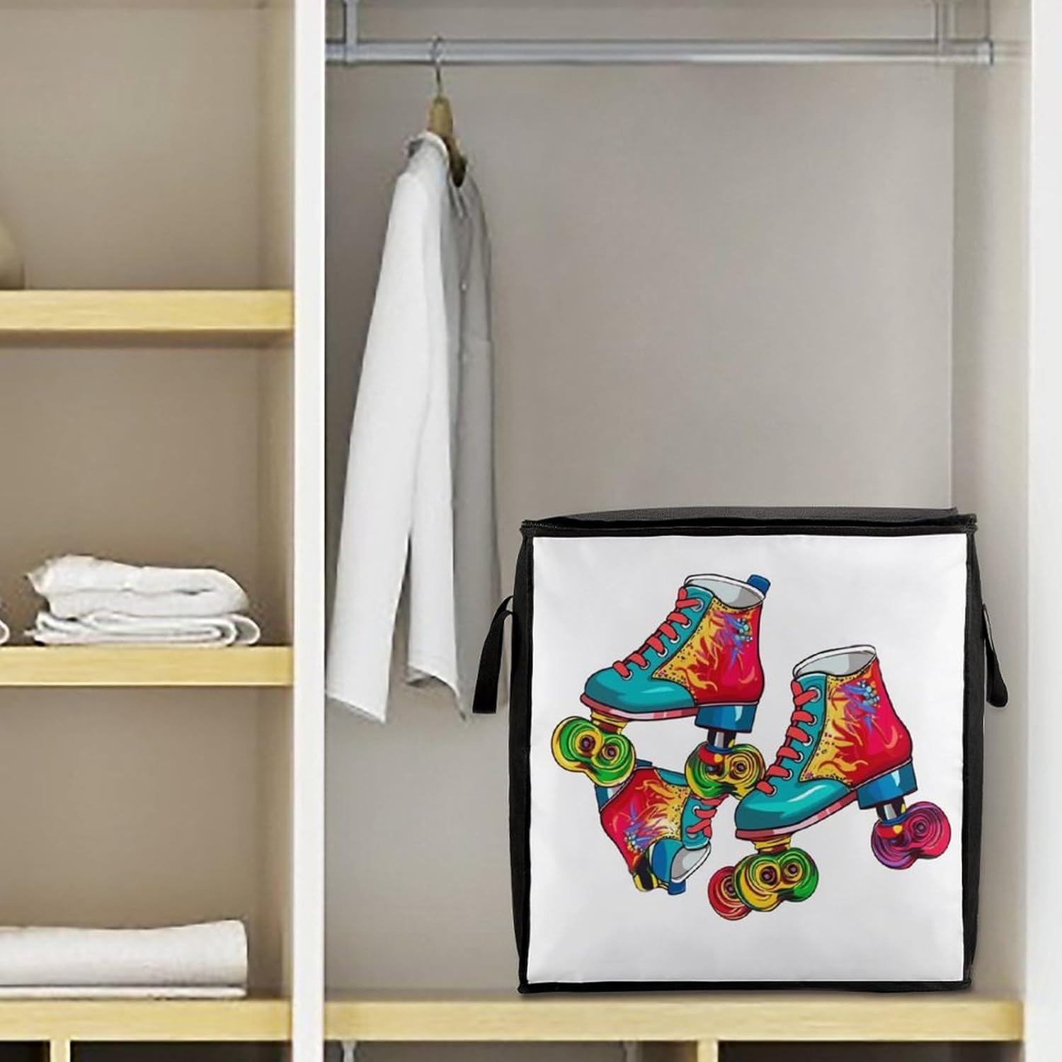 Quilt Storage Bag,Colorful Roller Skates Printed Large Foldable Storage Container Portable Travel Storage Bag for Blankets, Quilts, Clothes, Comforter, Bedding And Pillows