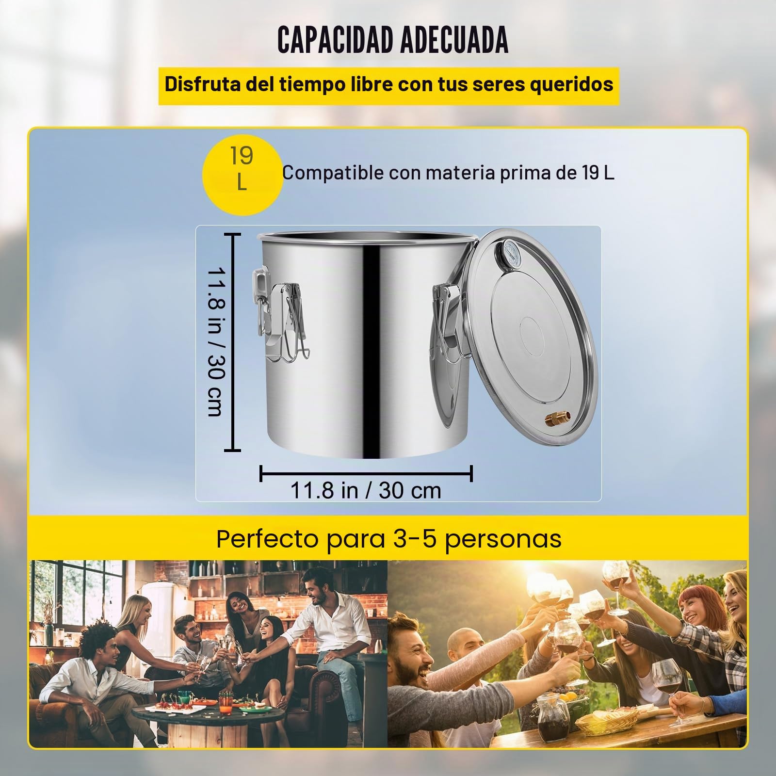 VEVOR Destilador de Agua 21L con Termómetro, Purificador y Filtro Portátil, Acero Inoxidable 4,7 kg