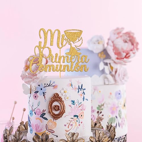 Miniatura 5 de Mi Primera - Decoración para tartas de comunión, decoración de pastel de la primera comunión española, suministros de decoración de fiesta de