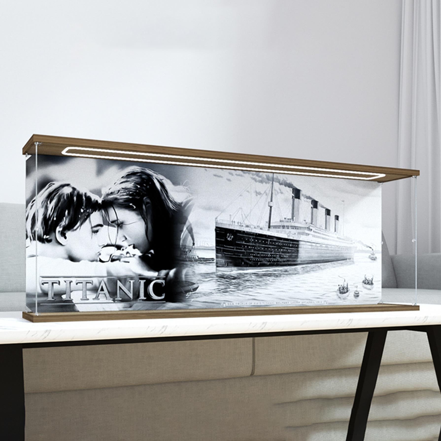XNSHENGXAN Acrylic Display Case Compatible to Lego Titanic #10294 (55.1*7.8*19.6in), Display Cases for Collectibles, Sturdy Protection for Your Collectible,3mm Light+Background