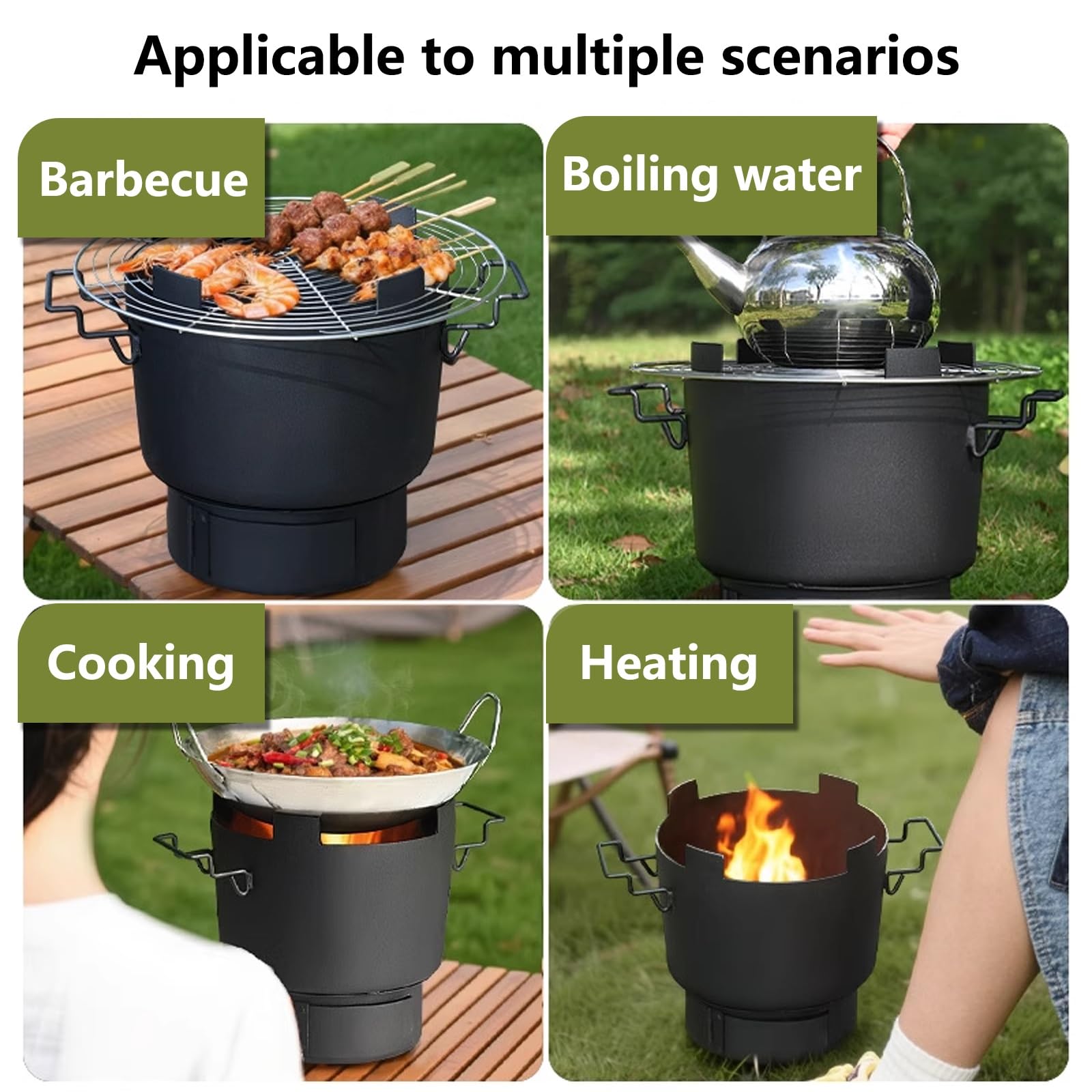 Estufa de Leña Pequeña Camping Fabricado en Hierro con Asa Cocina de Leña Diseño para Recoger Cenizas Ideal para Acampar y Actividades Al Aire Libre(D)