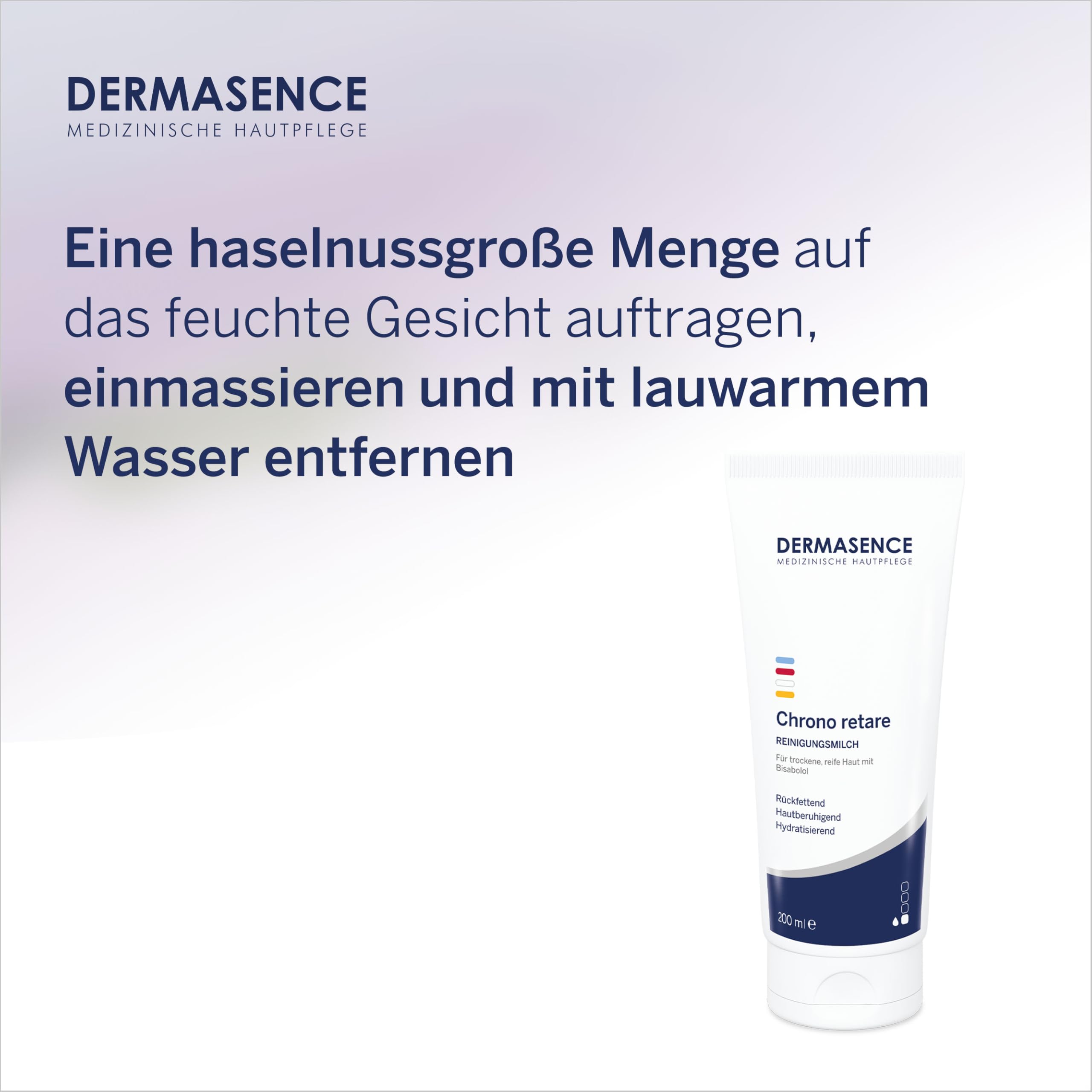 DERMASENCE Chrono Retare Reinigungsmilch, 200 ml, sanfte Abschminkpflege bei trockener und empfindlicher Haut, entfernt Make-up und Schmutz, pflegend und rückfettend, vegan, parfümfrei, für reife Haut