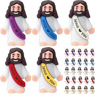 Little Jesus Figures - 30 Pack Mini Jesus Figurines Bulk, 5 Color Tiny Jesus, Pocket Religious Figures for Hide & Seek Easter Egg Stuffers, Baptism Favors, Sunday School, Church Celebrations