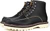 6 Moc Toe Work Boots for Men - Soft Toe, Premium Full Grain Leather with Anti-Slip Outsole and Comfort Insole Solid Lace Up Ankle Boots for Work & Casual Wear, Litchi Black, 9