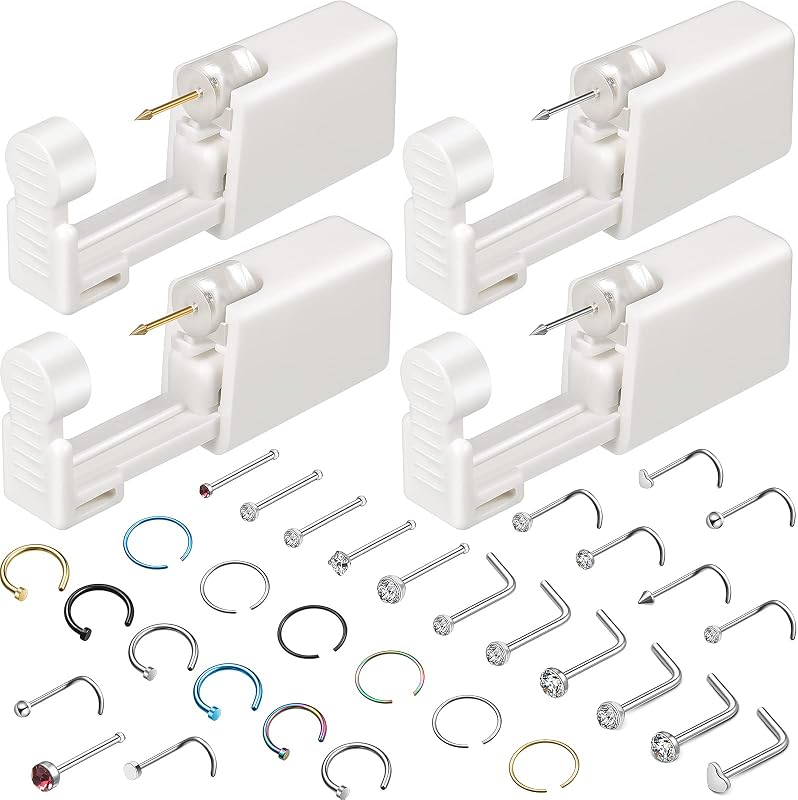 Kit Honoson para Piercing de Nariz e Orelha com 4 Ferramentas Descartáveis e 32 Joias