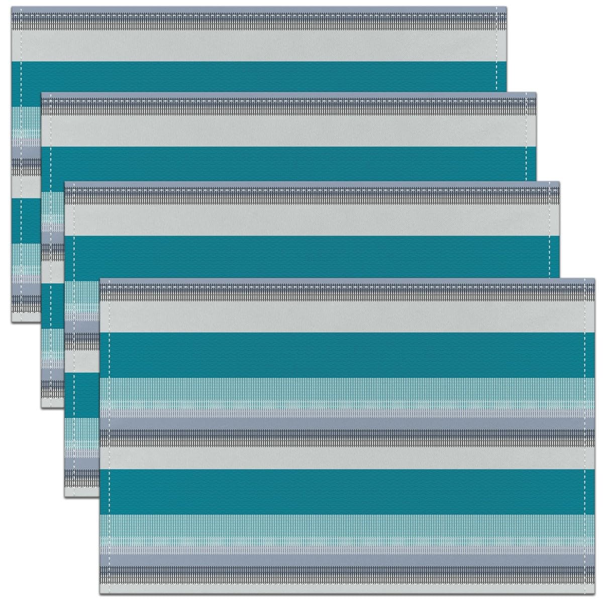 Teal Blue White Stripes Placemat 45X30cm Geometric Placemats Set of 4 for Kids Patchwork Striped Indoor Outdoor Kitchen Modern Art Table Place Mats