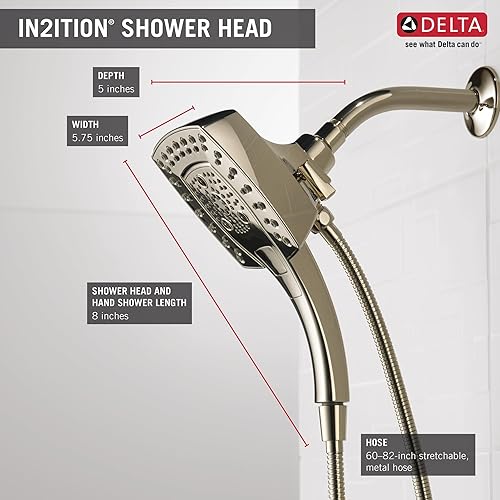 Miniatura 38 de Delta Faucet 5-Spray In2ition - Cabezal de ducha doble con rociador de mano, cabezal de ducha cromado con manguera, cabezales de ducha, acoplamiento