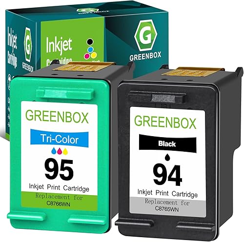 GREENBOX Cartucho de tinta remanufacturado 94 95 de alto rendimiento para HP 94 95 C9354BN C8765WN C8766WN para Officejet 150 H470 7310 7210 Deskjet