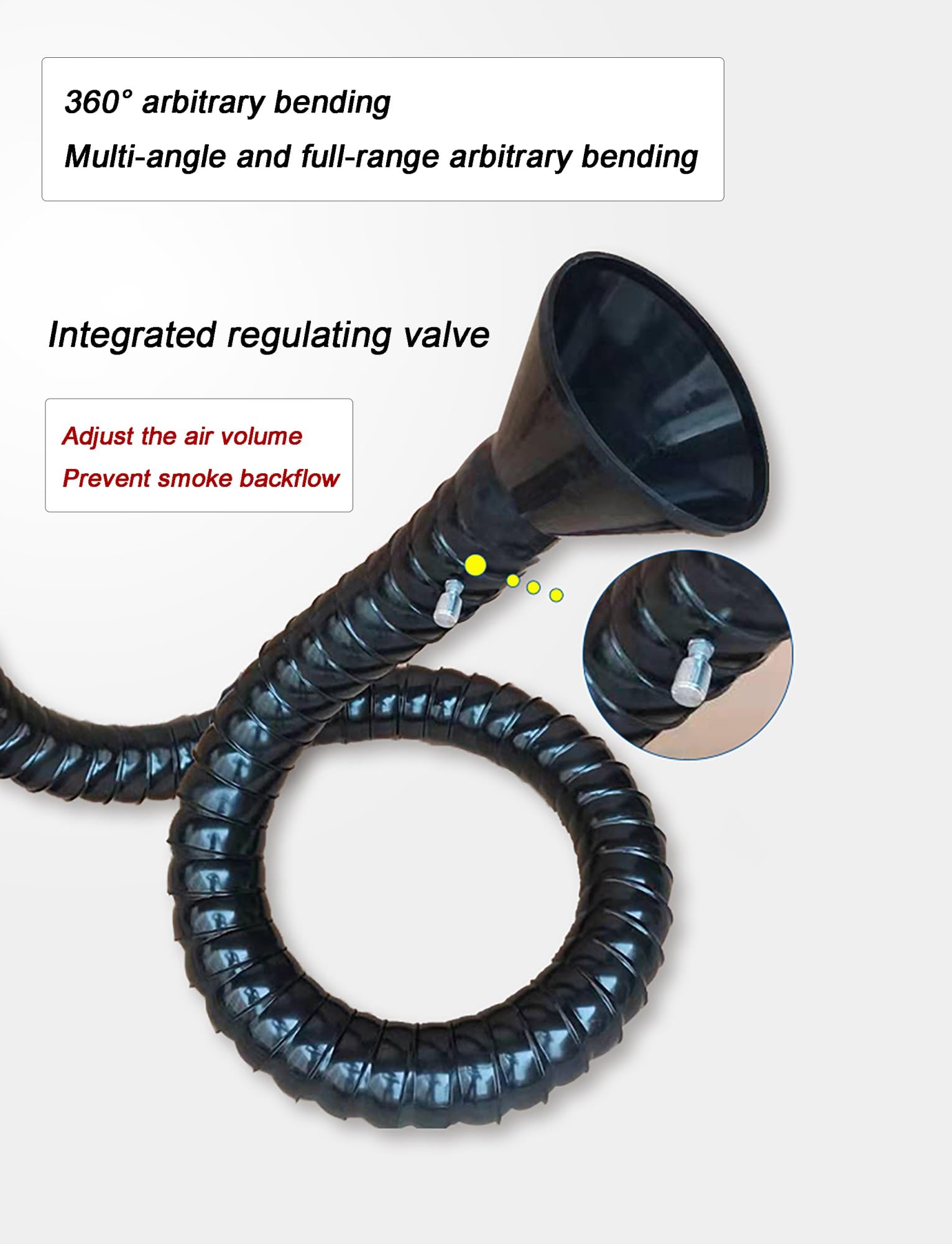 Articulated Fume Extractor Arm 50mm 75mm with Square Hood 31.5/78.7 inches(Dia50mm,L80cm/31.5in)