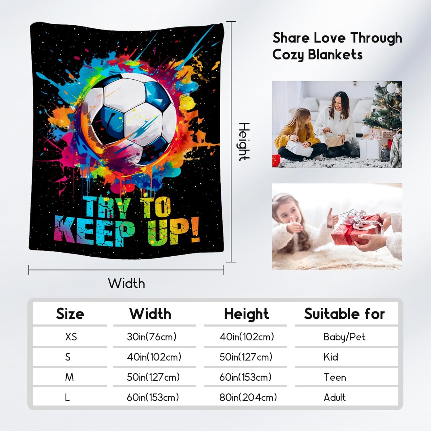 Soccer Gifts for Boys, Soccer Blanket Gift for Sport Lovers, Flannel Throw Blankets for Kids Girls Teens, Sports Decorations for Room Team Player (Colorful, 60x80 Inch)