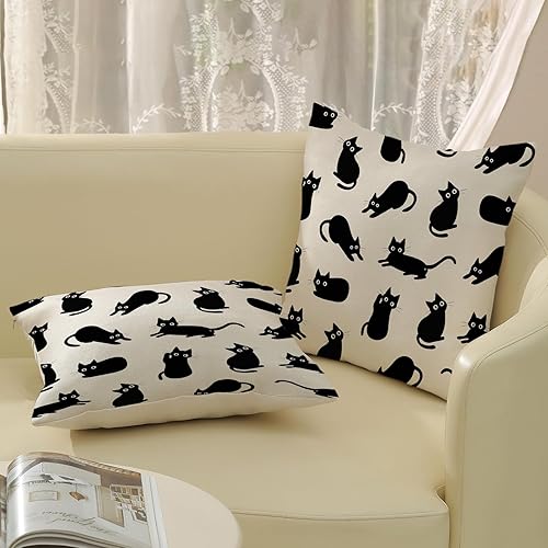 Miniatura 7 de Fundas de almohada de Halloween de 18 x 18 pulgadas, paquete de 2 bonitas fundas de almohada de gato negro, decoraciones de Halloween, fundas de