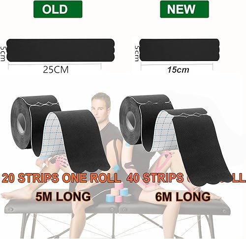 Vista 11 de Cinta de kinesiología precortada (6 rollos, 120 tiras precortadas), impermeable, para deportes y atletismo, cinta terapéutica deportiva, cinta Negro
