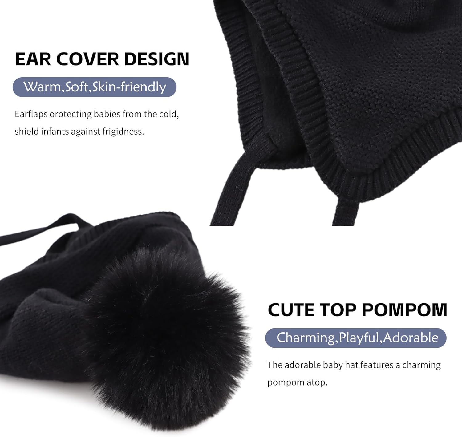 JANGANNSA Basic Winter Baby Boys Beanie Pompom Knitted Girls Hat Kids Earflap Beanies Warm Infant Toddler Hats - Image 4