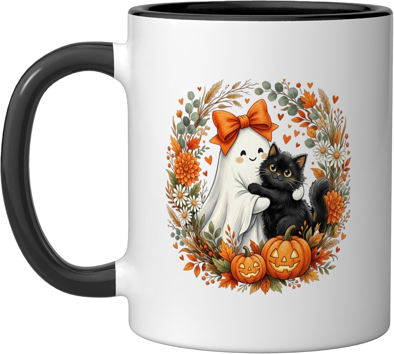 Gost Holding Black Cat Halloween Costume Spooky Season Ceramic Mug, Blue/White, 11oz image 5