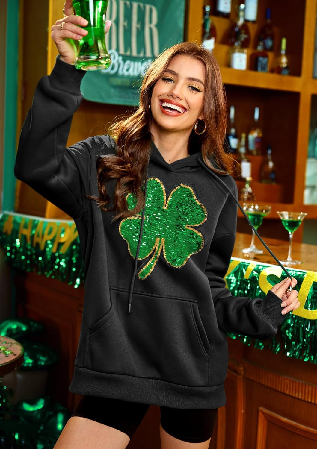 For G and PL Womens St Patricks Day Holiday Loose Fit Hoodie Irish Clover Oversized Crewneck Sweatshirt - Image 4