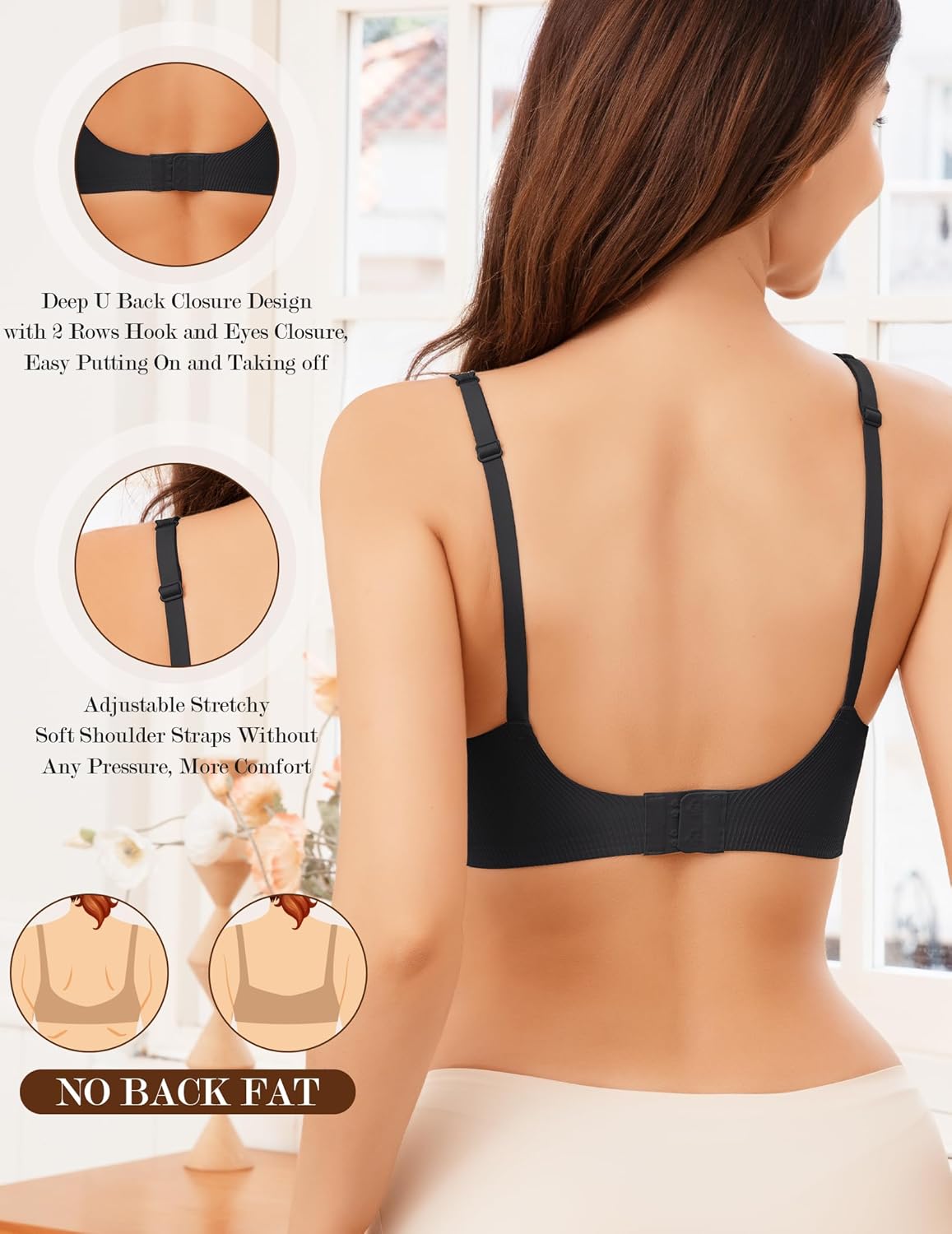 Wireless Bra Seamless Bras for Women Push Up Full Coverage Everyday Bra No Underwire Comfort Soft Vneck Ribbed Bras - Image 6