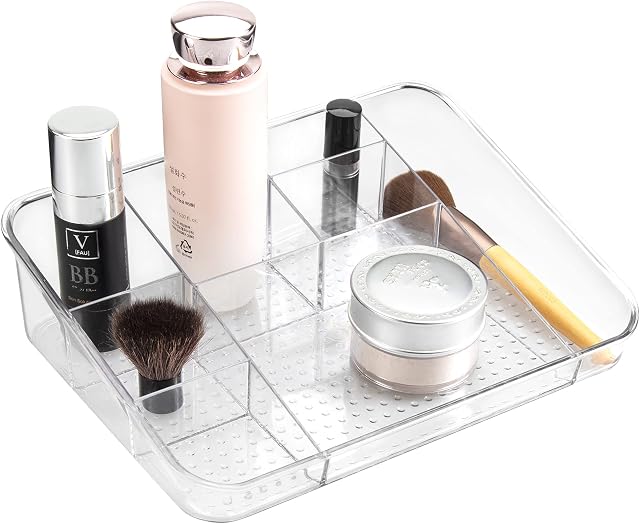 Lonian Cosmetic Tray, 8 Clear Compartments Makeup Storage Tray, Dressing Table Cosmetic Organisers for Beauty Accessories, Lipstick, Lip Gloss, Brush, Bottles and Jewelry