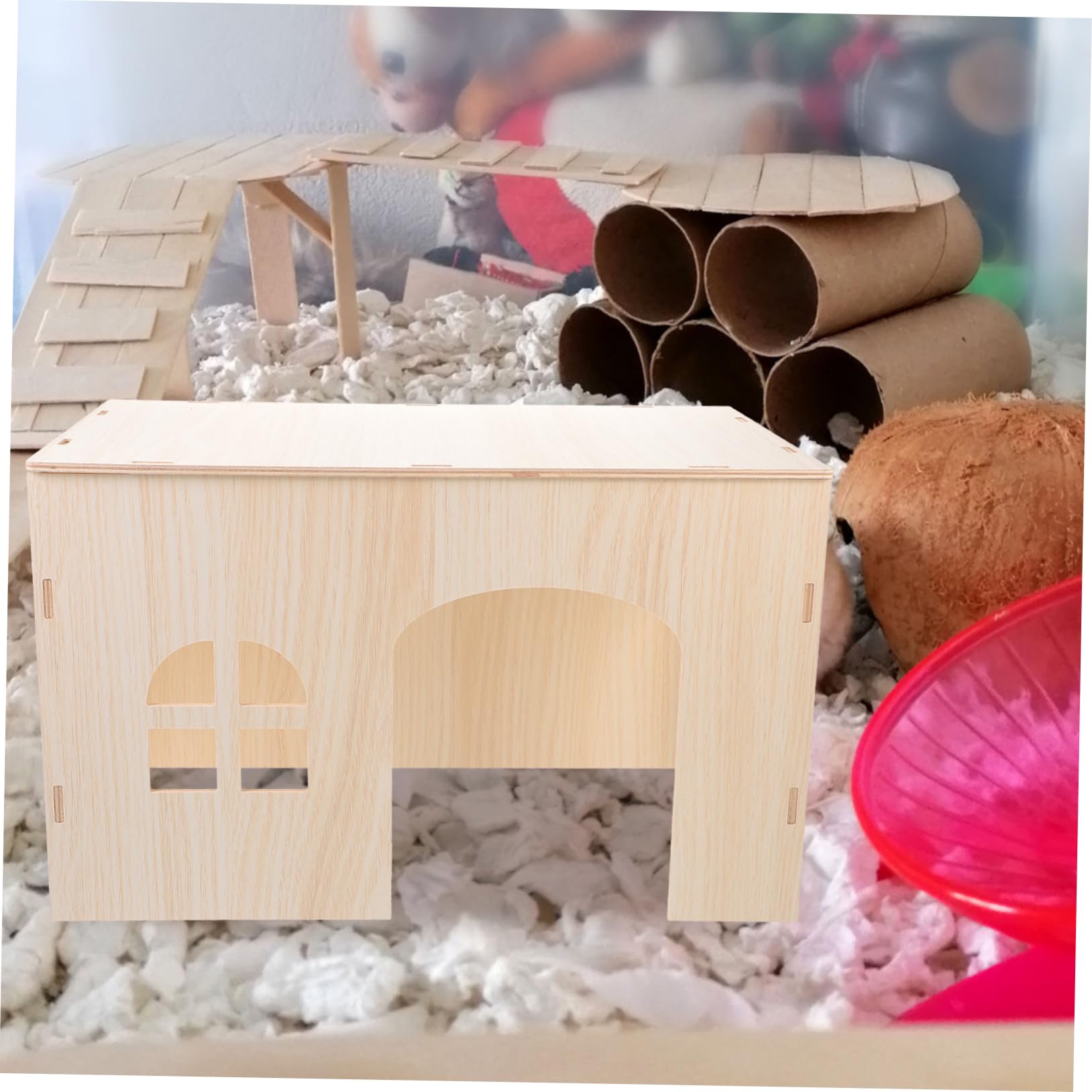 Mipcase Casetta in Legno Beige per Scoiattoli e Conigli Nido Robusto, Rifugio Sicuro e Accogliente per Piccoli Animali, in Gabbia