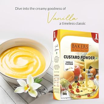 Bakers Vanilla Flavored Custard Powder, Smooth & Velvety Contains No Eggs Easy to Make - 100g (Pack Of 1)