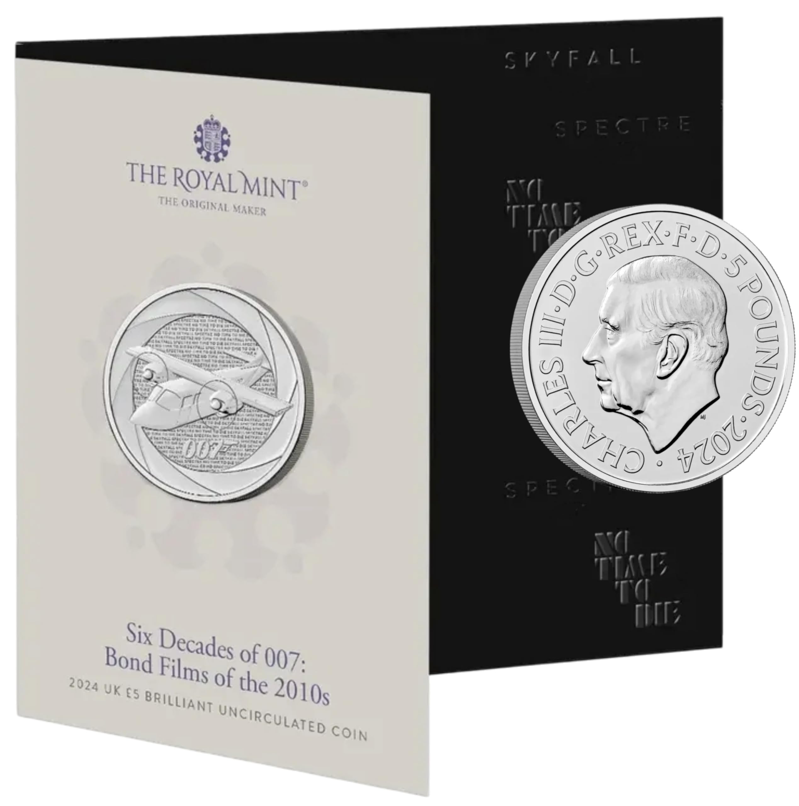 CrawleyCoins 2024 Six Decades of Bond 007 - 2010s £5 Brilliant Uncirculated Coin in Mint Pack, Silver, Small