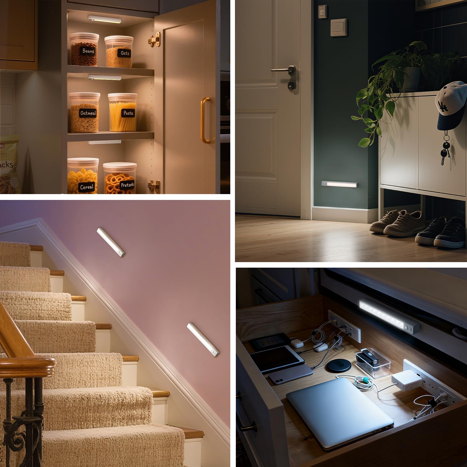 Lampe LED Compacte pour Meubles avec Détecteur de Mouvement, 18 cm, idéale pour les escaliers, avec Températures de Couleur 7000/4500/3000 K, Réglage de la Luminosité(Pack de 6)