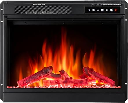 R.W.FLAME 23" Electric Fireplace Insert Adjustable 4 Flame Colors, 12 Log Colors, 5 Flame Speeds and Brightness, Remote Control, Adjustable Temperature from 50F to 99F, 750W/1500W23X18