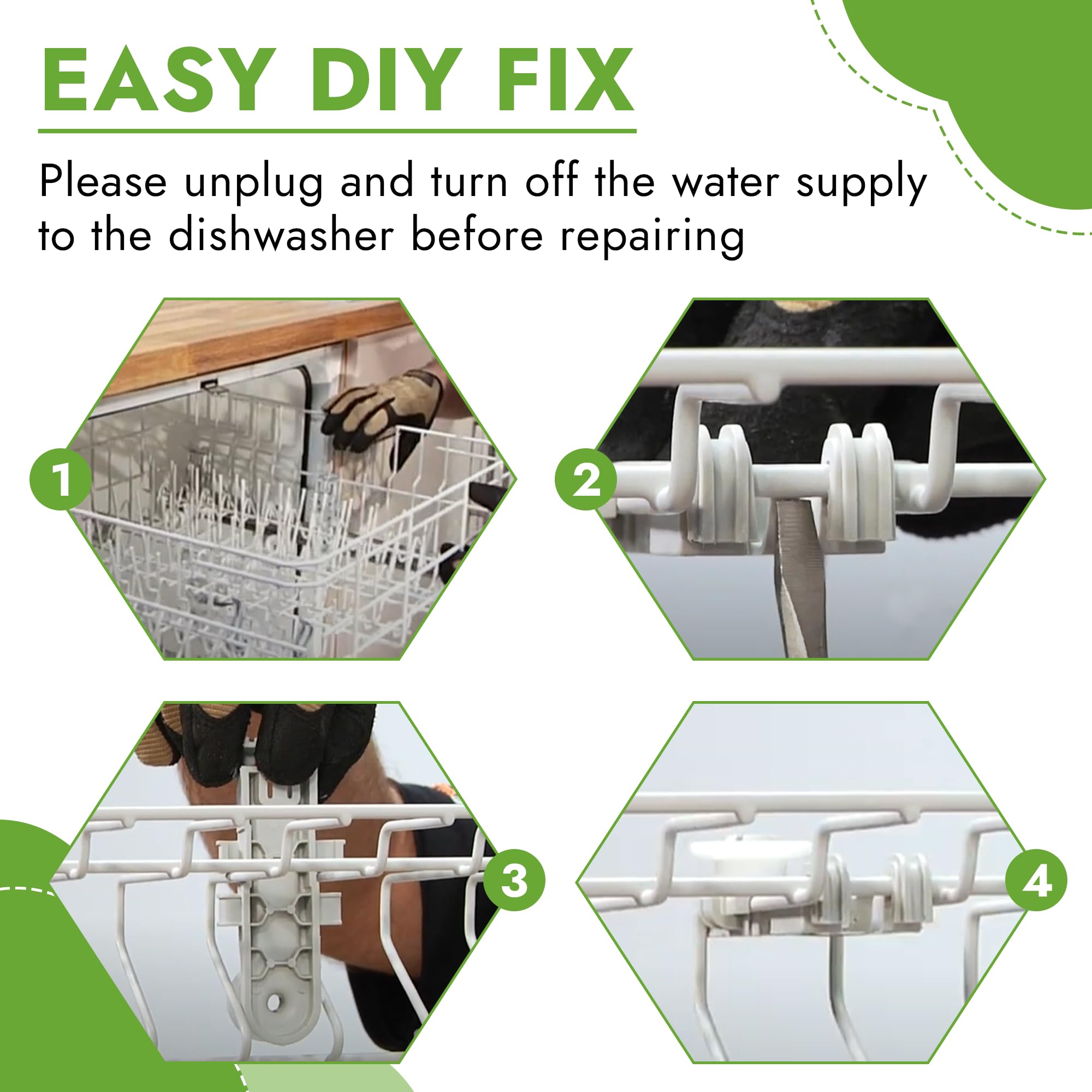 Dishwasher Bracket Whirlpool Dishwasher Upper Rack Wheel (4-Pack