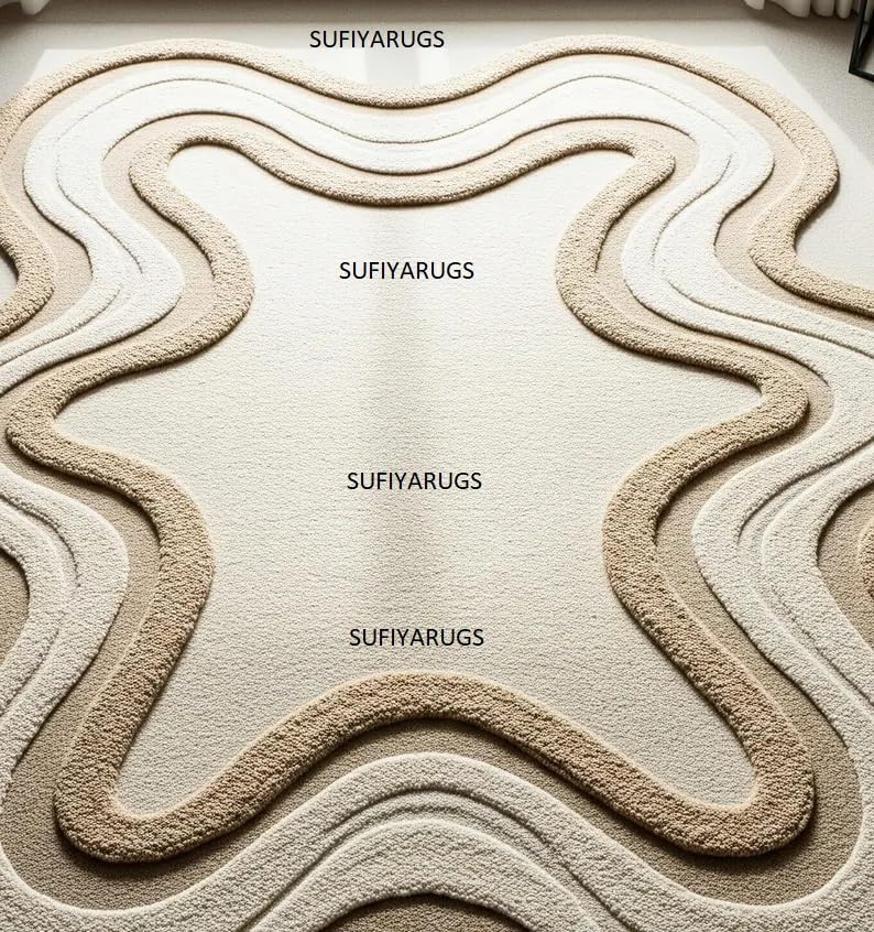 Image of Hand Tufted Carpet NZ Wool with Silk Abstract Design Non Slip Luxury Exclusive Carpet for Living Room Bedroom (5x7 feet,150x210cm) - DX565