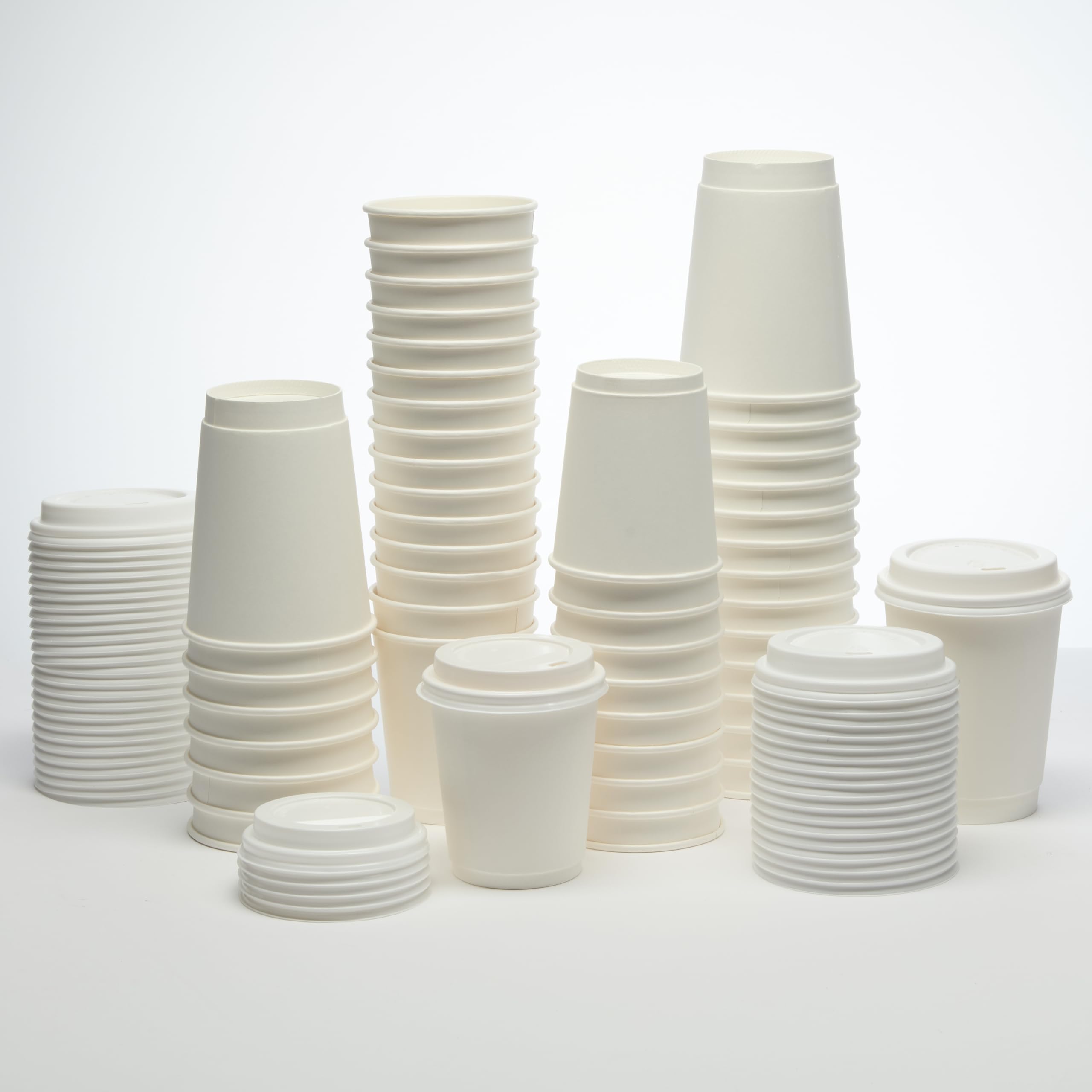 London Coffee Cups Double-wall Disposable Coffee Cups with Lids. 8-12oz, White, for hot Coffee and Other Drinks, take Away Coffee Cups (100, 12oz)