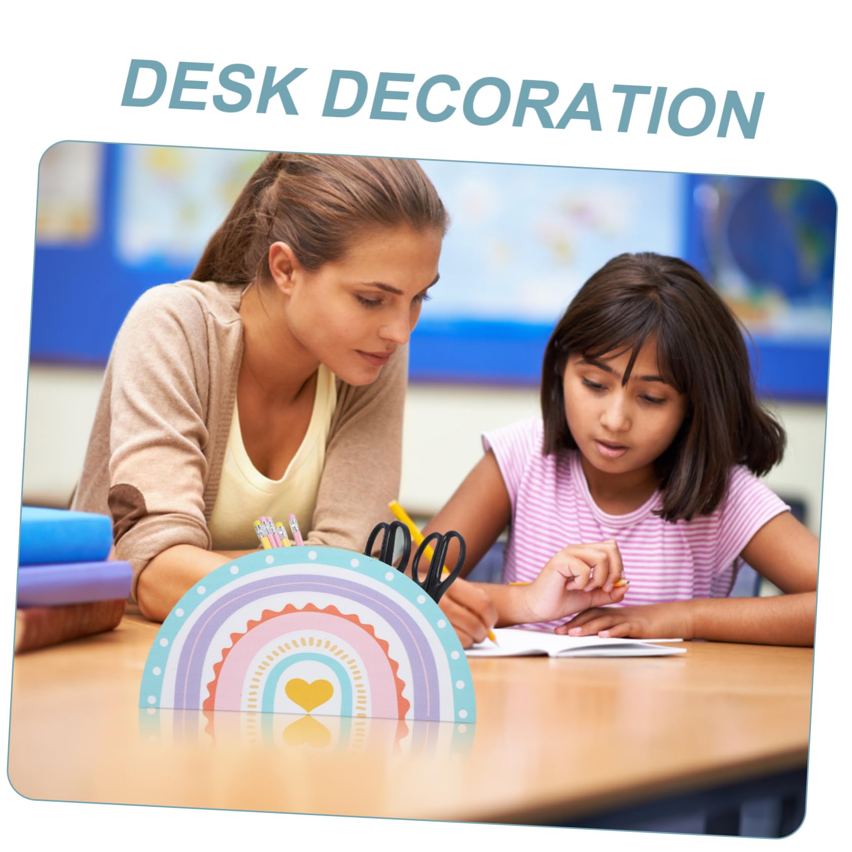 SHINEOFI 3piezas Portalápices De Madera Para Escritorio Organizador De Bolígrafos y Lápices Decoración De Oficina Diseño De Arcoíris Práctico Para Maestros y Profesionales
