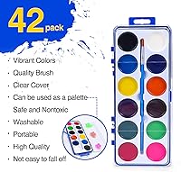 Vista 2 de Juego de 42 pinturas de acuarela para niños, 12 colores de acuarelas con pincel, juego de pintura de acuarela para niños para recuerdos de fiesta