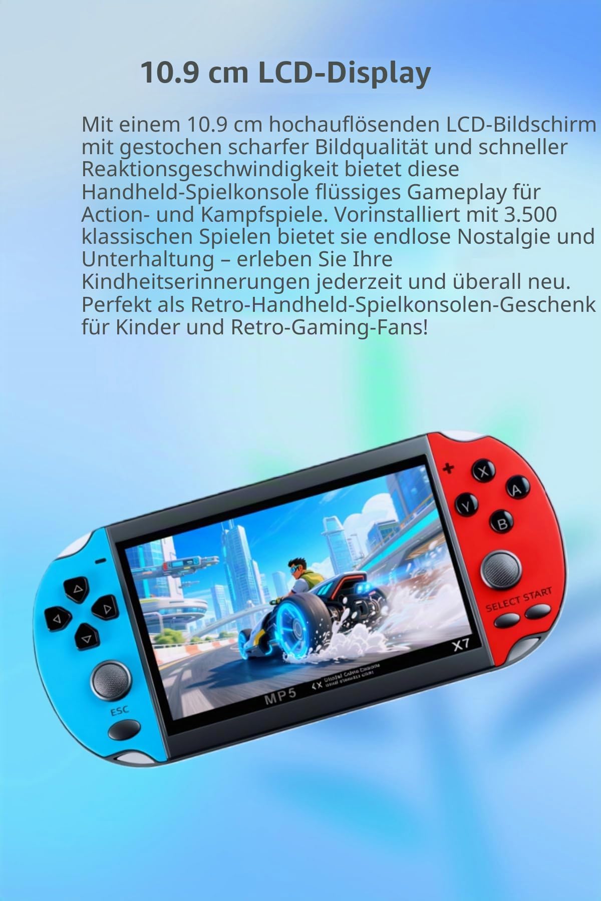 Handheld-Videospielkonsole mit 4,3"-IPS-Bildschirm – vorinstallierte Spiele, klassisches Spielsystem, TV-Ausgang, mit Akku. Klassischer Spielspaß für unterwegs und alle Altersgruppen.