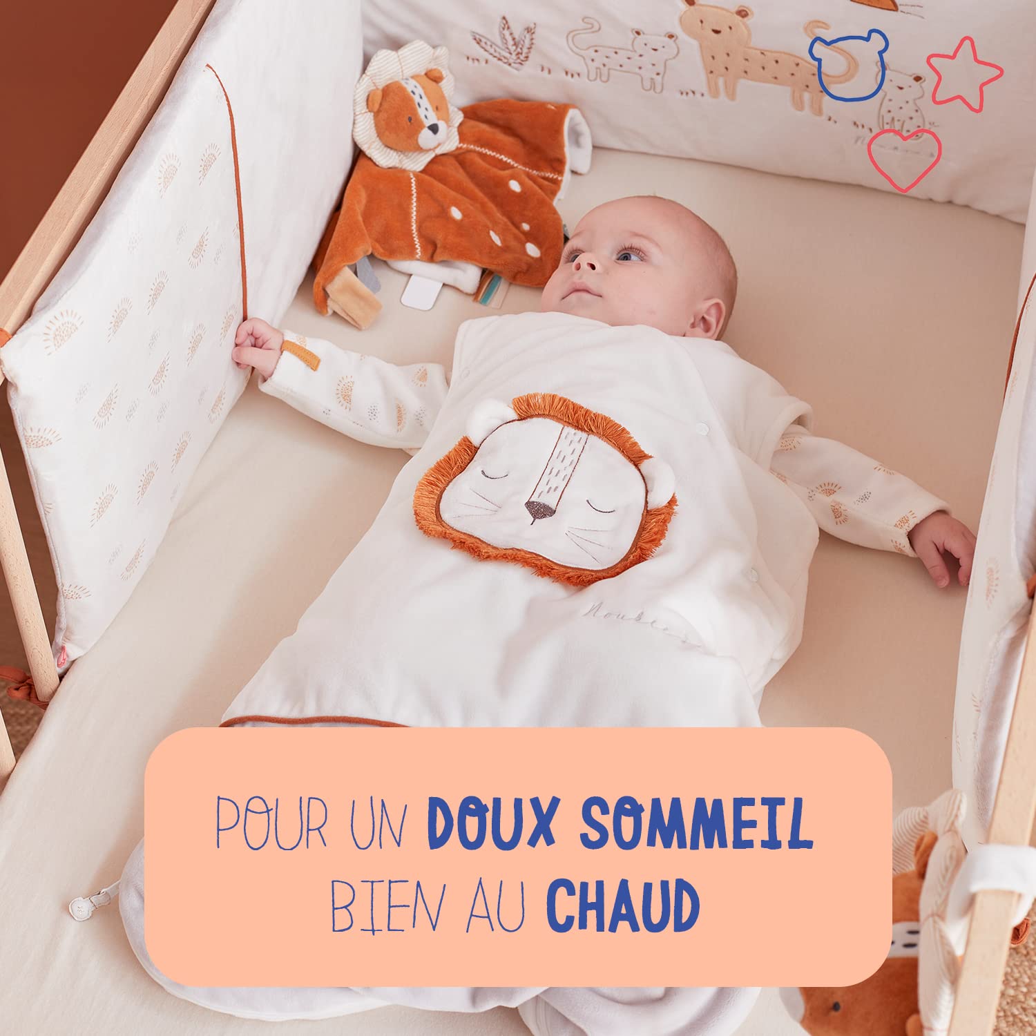 Noukie's NOUKIES Saco de Dormir de Invierno de 6 a 36 Meses (100 cm) – Saco de Dormir TOG de 2 a 3,5 – Cierre con Cremallera – Poliéster/algodón – Blanco Babou