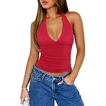 REORIA Womens Double Lined Halter Tank Top Backless Going Out Cami Shirts
