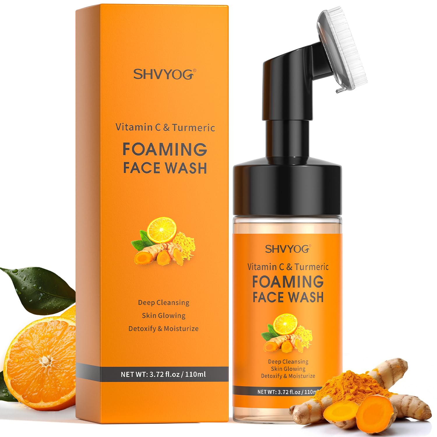 SHVYOG Vitamin C Turmeric Face Wash, Turmeric Foaming Facial Cleanser for Dark Spot, Uneven Skin Tone, Skin Cleansing, Moisturizing, Exfoliating Facial Cleanser with Brush,Unisex SHVYOG Vitamin C Turmeric Face Wash, Turmeric Foaming Facial Cleanser for Dark Spot, Uneven Skin Tone, Skin Cleansing, Moisturizing, Exfoliating Facial Cleanser with Brush,Unisex