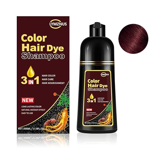 Champú de tinte para el cabello 3 en 1 rojo vino oscuro, champú instantáneo de color de cabello para cobertura de cabello gris para hombres y