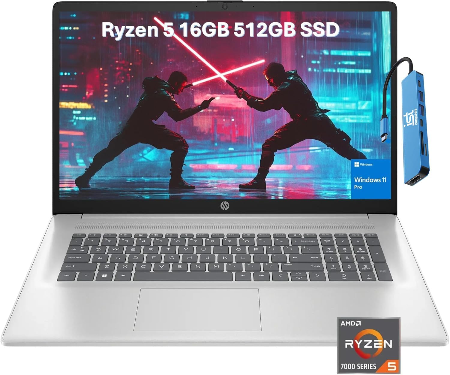 HP Latest 17 Laptop (17.3″ FHD Anti-Glare, AMD 6-Core Ryzen 5 7430U, 16GB RAM, 512GB SSD, Narrow Bezel) Home & Business, Long Battery Life, Webcam, Fast Charge,IST Hub, Win 11 Pro, Natural Silver