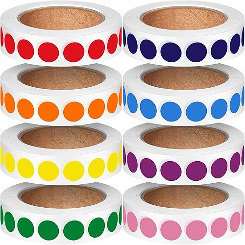 4000 calcomanías de punto redondo de 12 pulgada, etiquetas de codificación de colores circulares para colorear y organizar marcas (8 rollos de